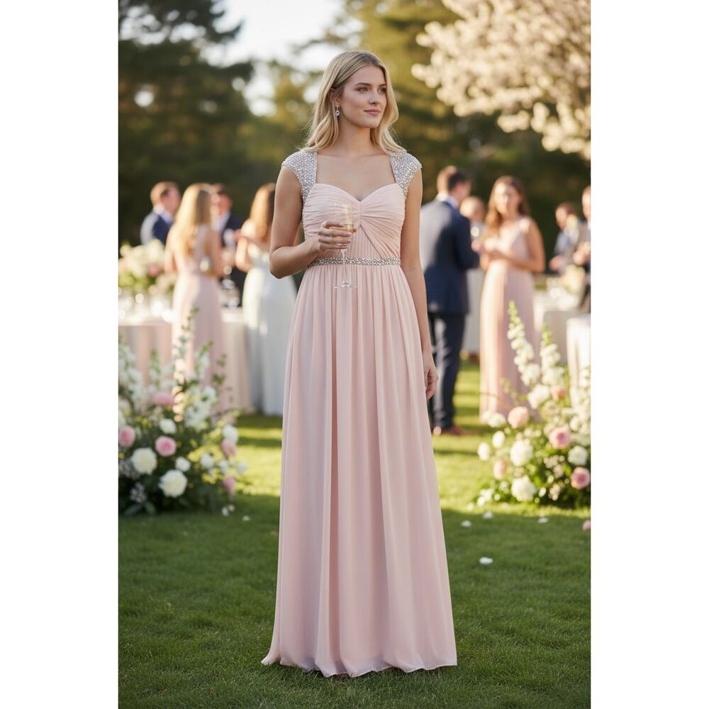 NWT ADRIANNA PAPELL DRESS GOWN PINK MOTHER OF THE BRIDE EVENING FORMAL WEDDING